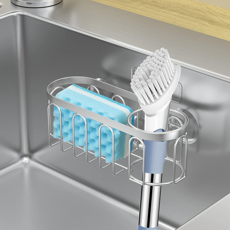 Yazoni 2-in-1 Sponge Holder for Kitchen Sink, Suction Cup Kitchen Caddy, No Drill Rustproof Sink Organizer for Place Dishwashing Brush Soap and Sponge (Silver) - Image 5